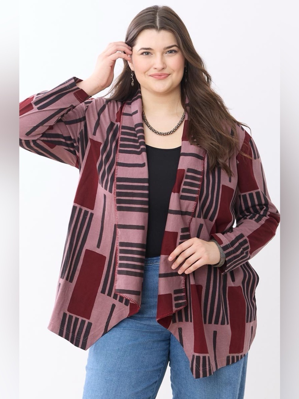 Marketplace Handiwork of India Sakshi Knit Draped Collar Jacket, Size 1W